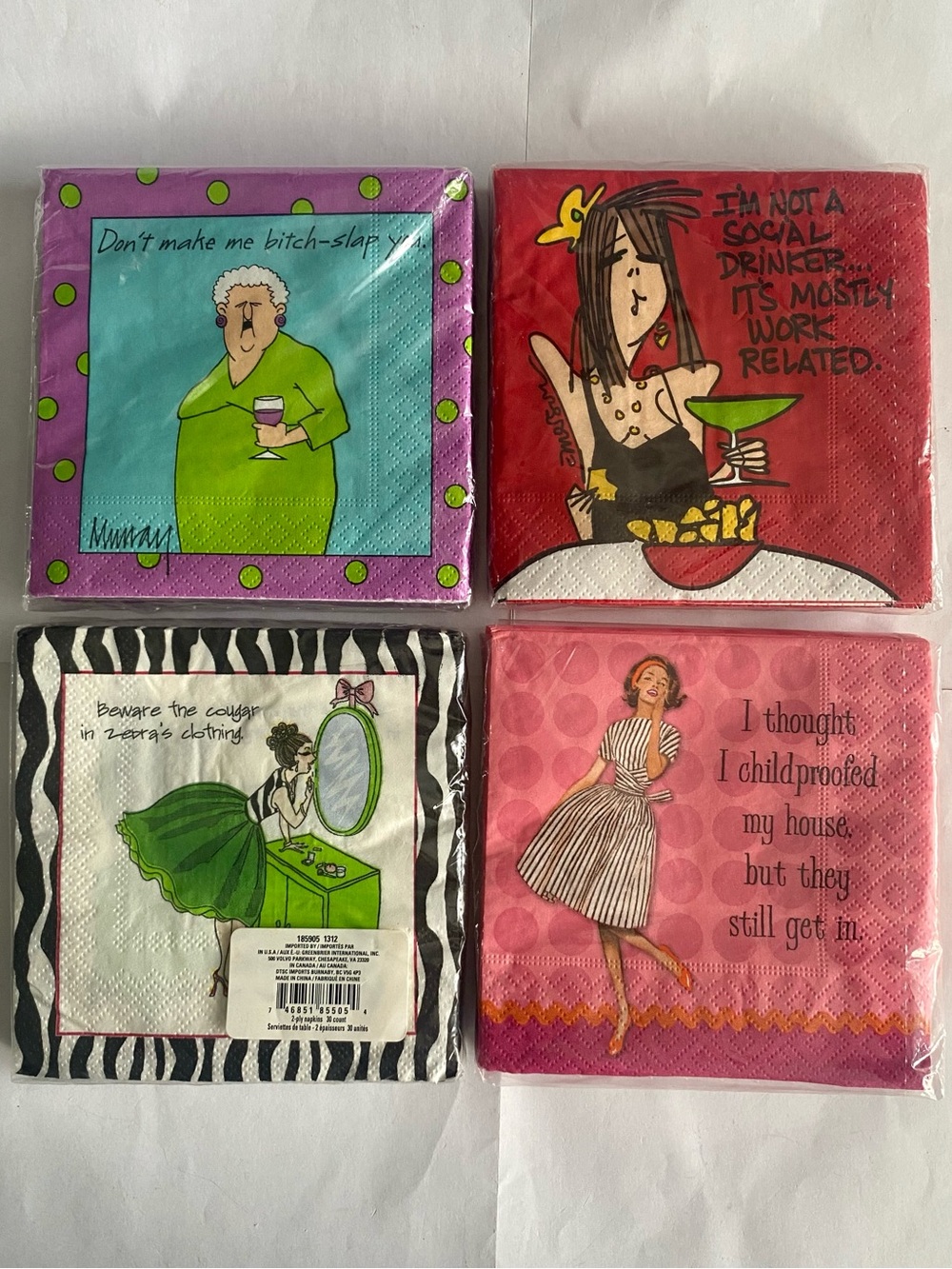 Lot of 4 Humongous Cocktail Napkins With Sarcastic Or Witty Quotes Girl’s Party